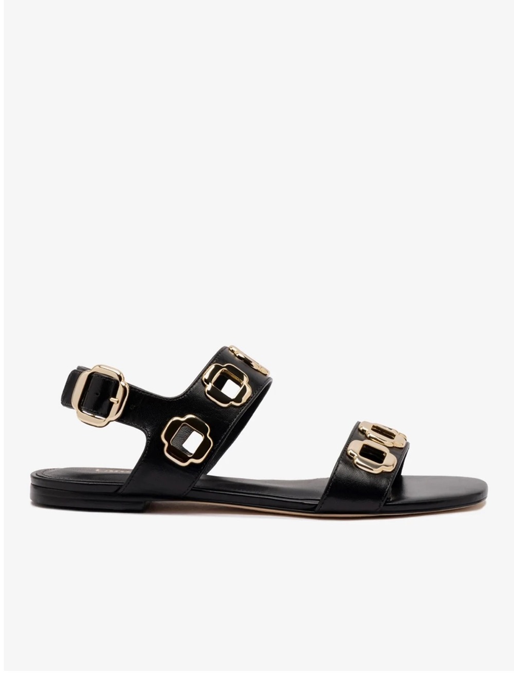 Larroude Milan Black Leather Sandal with Gold Accent, Size 8 - Picture 14 of 15